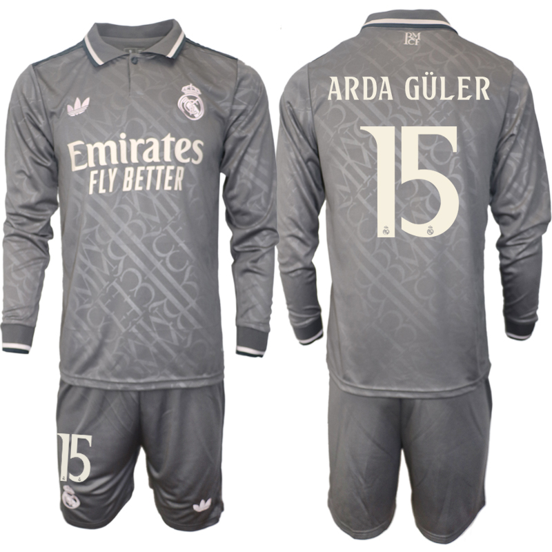 Men 2024-2025 Club Real Madrid away Long Sleeves Grey #15 Soccer Jersey->customized soccer jersey->Custom Jersey